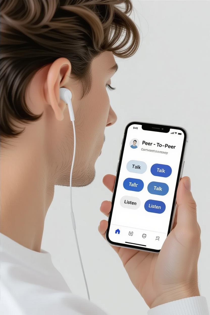 Hand holding phone with wired earbuds